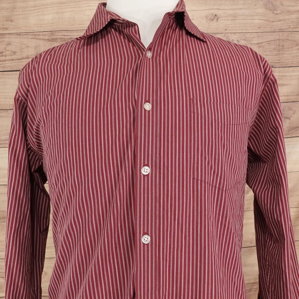 Croft & Barrow Shirt Mens L Red Stripe Long Sleeve Button-Up Easy Care Pocket